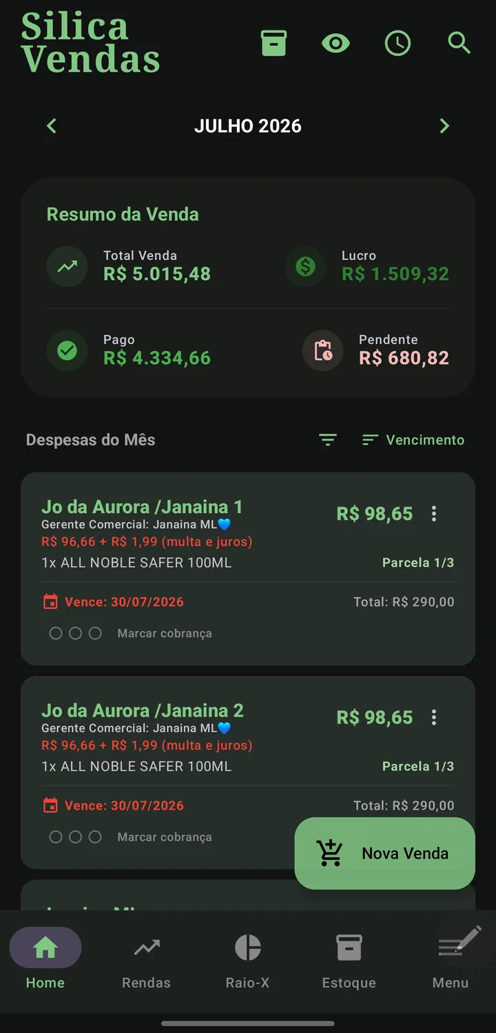 Card de parcela atrasada mostrando o valor com multa e juros